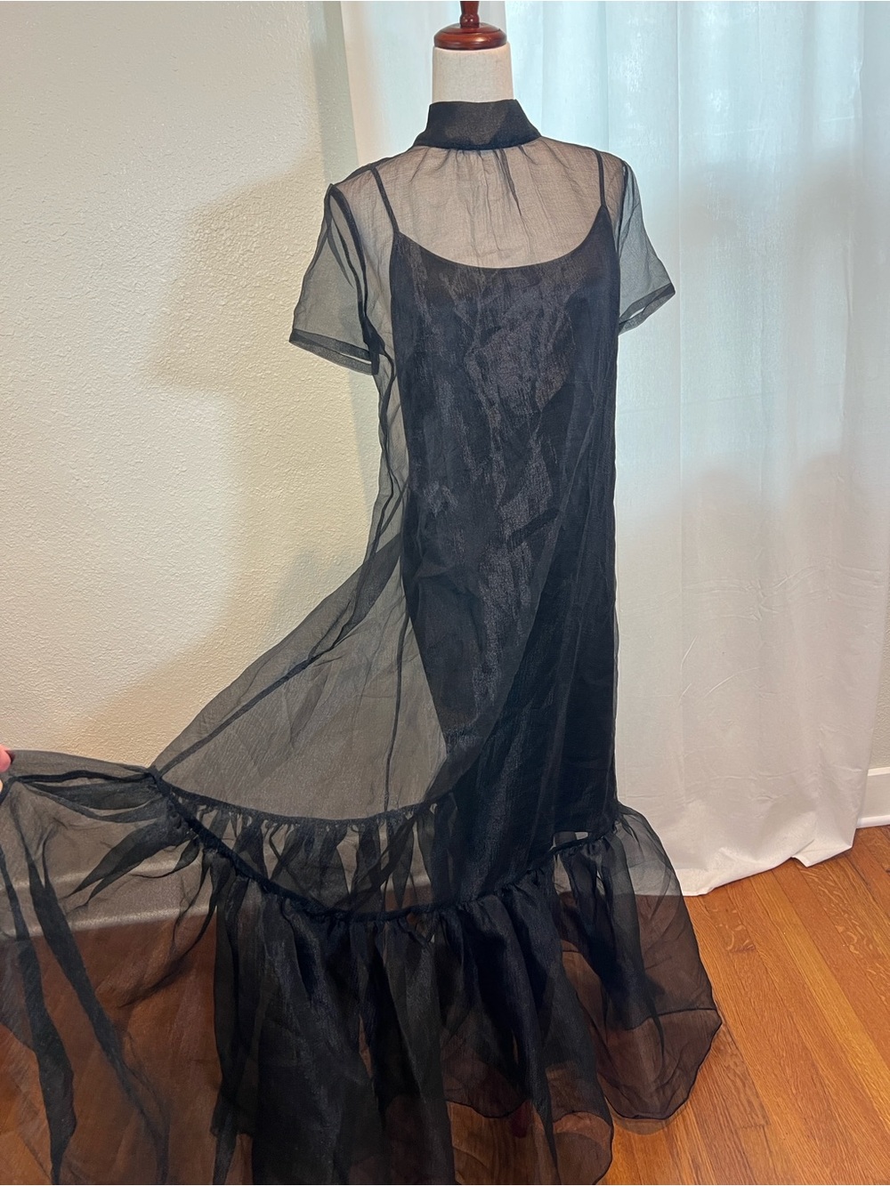 Caara Melody Black Sheer Ruffle-Hem Maxi Dress. Size XS. NWT - Picture 8 of 16